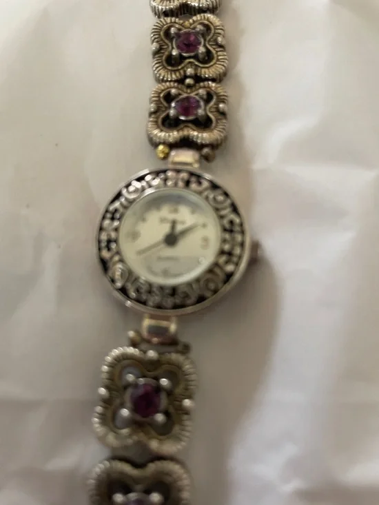 Silver-Tone Floral Link Watch with Pink Stones - Brighton Style! - Picture 2 of 9